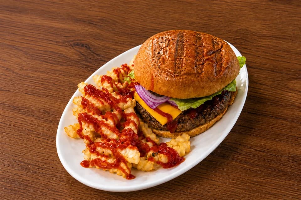Cheeseburger served with fries