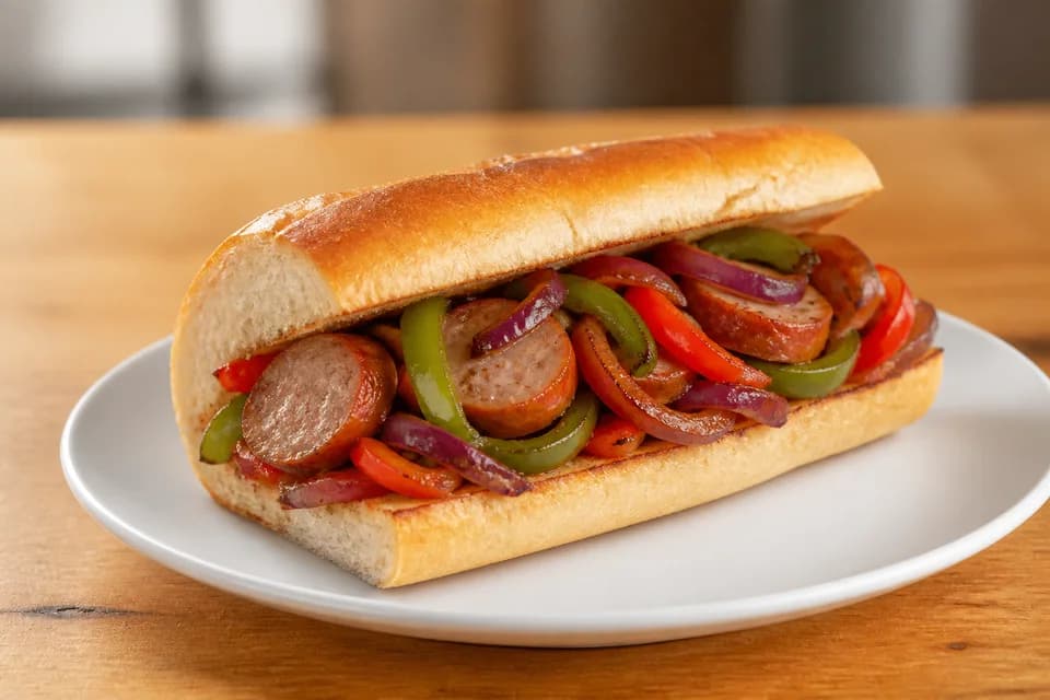 Italian Sausage hero with peppers and onions